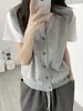 Elegante Cardigan Colete Tricotado em Lã 100% Pura em Camadas para Mulheres, Jaqueta de Lã sem Mangas com Gola Redonda para Outono e Inverno
