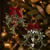Novo produto transfronteiriço: Pingente de decoração de folha artificial de Natal com laço e frutas vermelhas, Ornamento de pendurar para planta verde de Natal caseira DIY