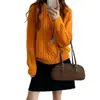 Suéter de tricô macio e confortável estilo coreano, com gola redonda e trança, para mulheres, peça de outer wear soltinha para outono/inverno 2026, top de tricô moderno