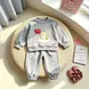 Conjunto Hoodie Casual Confortável Bonito de Comércio Exterior para Meninas Outono Inverno Conjunto Ativo de Duas Peças com Gola Redonda para Bebês
