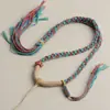 Estilo étnico hilo de algodón frotado a mano tejido a mano algodón y lino cuerda para el cuello colgante de borla cuerda cera de abeja colgante estilo Xizang con cuerda