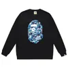 Moletom fino de terry para comércio exterior transfronteiriço, para homens e mulheres, estação outono, com estampa de letras homem-macaco e camuflagem, caimento solto, gola redonda, pulôver, moderno