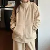 Conjunto Casual de Lã Polar Dupla Face para Mulheres, Estilo Inverno, Solto, Veludo, Engrossado, Estilo Preguiçoso, Pode Ser Usado ao Ar Livre, Conjunto Quente de Duas Peças