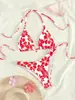 Traje de Playa 2025 para Mujer Trajes de Baño Bikini Sexy con Cuello Halter y Cordones Estilo Estampado