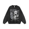 Sudadera de cuello redondo lavada pesada con estampado de dibujos animados, nueva y divertida primavera y otoño de 2024, estilo americano, marca de moda de calle, top de manga larga