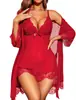 Conjunto europeu e americano de lingerie sexy, roupão pijama de três peças em renda e tule, mais vendido na Amazon, fabricação personalizada de fábrica