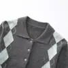 Ins Transfronteiriço Europeu e Americano 2026 Nova Moda Estilosa Amazon Atacado Feminino Malha de Manga Longa Solta com Gola Polo