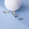 Pendientes de Plata S925 Nalan para Mujer, Pendientes de Aro con un Solo Diamante Azul, Elegantes Pendientes Redondos G8664