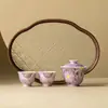 Tigela Roxo Pintada à Mão Coberta com Margaridas Xícara de Chá Cerâmica Jogo de Chá Chinês Kung Fu Conjunto Especial Novo de Três Peças para Fazer Chá