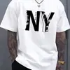 Camiseta Deportiva Casual Suelta de Verano para Hombre Tallas Grandes con Estampado de Letras Ny Cuello Redondo Manga Corta