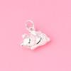 Pingente de gato da sorte tridimensional de prata lisa s990 prata Pingente de Gato Deitado acessórios para pulseira de corda trançada DIY feito à mão