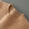 Suéter 100% Lã Masculino Gola Redonda Cor Sólida Solto Espessado Suéter Outono e Inverno Casual de Negócios Camada Base de Lã Tricotada