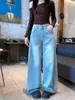 Pantalones anchos de mezclilla para mujer, estilo americano, desgastados, lavados, ondulados, para otoño, casuales, fluidos, de pierna curva, corte recto, largos