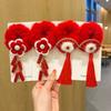 Elástico de Cabelo de Pelúcia Infantil Cabelo Vermelho Corda de Cabelo Vermelha Adorno de Ano Novo para Menina Corda de Cabelo Estilo Chinês Flor de Cabeça Cabelo para Hanfu Traje Tang