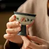 Dinastia Tang e Song Glacê de Caramelo Camélia Azul Pintada à Mão Cerâmica Casa Copo Mestre Conjunto de Chá Kung Fu Copo de Chá com Pé Alto Copo de Degustação