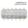 Set de Caja de 12 Compartimentos para Accesorios de Uñas, Perlas para Uñas, Pedrería Pequeña, Pedrería Irregular de Vidrio, Pedrería para Decoración de Uñas, Accesorios Mixtos
