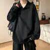 Camisa polo de otoño para hombre, peso pesado, corte holgado, media cremallera, con cuello de gaviota de hilo floral, top interior de manga larga, moderno y versátil
