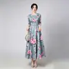 Vestido de Noche Transfronterizo Europeo y Americano con Estampado Floral y Dobladillo Amplio, Ropa de Alta Gama para Madres, Vestido para Banquetes de Boda, Adecuado para el Uso Diario y Fiestas
