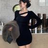 Falda de terciopelo elástico negro de otoño para mujer, falda sexy de las Spice Girls, suéter, vestido de corte A pequeño