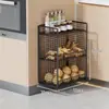Prateleira de Armazenamento de Cebola, Gengibre e Alho de Cozinha Prateleira Multifuncional de Parede Prateleira de Cesta de Frutas e Vegetais Multicamadas Artefato