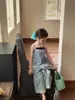 Ropa para Niños Estilo Coreano, Nuevo Estilo Verano 2026, Peto Dulce Bordado para Niñas, Peto con Dobladillo Asimétrico, Vestido sin Mangas