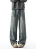 Jeans Retro High Street Americano Masculino Verão Novo Estilo Malandro Bonito Tendência Marca Caimento Perna Reta Calças Longas Perna Larga Calças Cargo