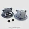 Sombrero de pescador de mezclilla simple para niños, sombrero para el sol de primavera y otoño, gafas de sol de dibujos animados estilo coreano, sombrero de pescador moderno para niños y niñas