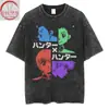 Injeção Direta Caçador Caçador em Tempo Integral Periférico Anime Lavada Velha Retrô Algodão Manga Curta Camiseta para Homens e Mulheres Solta Camiseta
