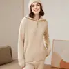 Tejidos de Cachemira para Mujer 100% Cachemira Pura Solapa Cremallera Engrosado Holgado Aspecto Adelgazante Otoño e Invierno Nuevos Tejidos para Abrigo