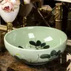 Lavabo de cerámica para encimera, de una sola cubeta, estilo vintage, lavabo artístico redondo para baño, lavabo artístico antiguo para uso doméstico