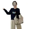 Suéter de Tricô Redutor de Idade Versátil para Mulheres, Estilo Coreano Novo para Outono e Inverno, Estampa Estereoscópica de Cachorro Salsicha Desenho Animado, Gola Redonda, Manga Longa