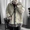 Jaqueta de outono versátil de corte solto para homens, blusa masculina falsa de duas peças, estilo universitário em retalhos, novo estilo retrô japonês ins