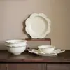 Estilo Nórdico Crema Encaje Cerámica Plato Tazón Frutero Plato Salah Plato Pescado Tazón Arroz Hogar Tazón Verduras Tazón Sopa Vajilla