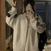 Sudadera Retro de Tres Rayas Estilo Coreano con Cuello Alto para Mujer en Otoño e Invierno Nicho Versátil Ropa de Trabajo Cálida con Forro de Polar Chaqueta con Cremallera