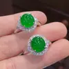 Anel de Ovo de Jade Verde Homem de Gelo K Ouro Incrustado com Jade Natural Birmanês A Anel de Sela para Homens e Mulheres