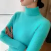 Capa base de cachemira para mujer, suéter de punto ajustado de cuello alto para otoño e invierno con cuello superpuesto, suéter de punto de manga larga para usar en capas