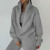 Conjunto de Duas Peças Feminino Outono Europeu Americano Moletom Lã Roupa Esportiva Streetwear Conjunto de Moda Casual Feminino