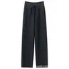Pantalones Casuales de Lana de Punto Cálidos para Otoño/Invierno, Pierna Ancha, Ajustados, Versátiles, Color Sólido, con Cordón en la Costura Central, Cachemira
