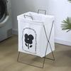 Cesta de Lavandería de Algodón y Lino de Pie para Baño de Dormitorio, Plegable y Lavable, para Guardar Ropa Sucia, con Soporte, Disponible en Cross-Border