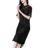 Vestido de Seda Xiangyunsha de Hangzhou 2024 Nuevo Verano Estilo Nacional Bordado Retro Mamá Cheongsam Mejorado