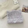 Chapéu de Tricô com Bordado de Orelha de Gato Doce e Fofo Carta Outono Inverno Cobertura Quente para a Cabeça Chapéu Solto Faz o Rosto Parecer Menor Chapéu Frio