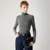 Suéter de Lã Yangzi 120S Lavável à Máquina Fino Fiado Gola Alta para Mulheres, Top Suéter Seamless Slim-Fit para Outono e Inverno