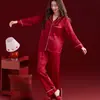 Pijama Rojo Año Nuevo Zodiaco Rojo Grande Set de Pareja Bata de Seda de Hielo Resistente al Desvanecimiento Ropa de Casa con Sujetador Incorporado Vestido de Tirantes