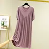 Vestido Solto de Modal para Mulheres, Estilo Fino de Verão com Barra Larga, Camisola Plus Size, Saia Plissada Evasê para Roupa Externa