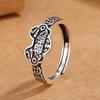 Anel da sorte retrô masculino e feminino estilo chinês artesanato desgastado cadeado de longa vida moeda de cobre estilo literário anel aberto ajustável
