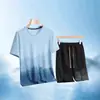 Conjunto de Camiseta de Manga Curta de Seda de Gelo Masculino Verão Esportes Secagem Rápida Bola Fitness Tendência Camiseta Esportiva de Meia Manga Corrida