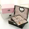 Caja de joyería de cuero PU transfronteriza, caja de almacenamiento de joyería portátil, caja de joyería de doble capa de gran capacidad para collares, anillos, relojes