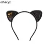 Accesorios Europeos y Americanos para el Cabello de Doble Cara con Lentejuelas Orejas de Gato Diadema de Tela para Niños Diadema Negra de Franela con Lentejuelas