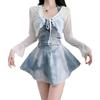Traje de Baño para Mujer Una Pieza Dos Piezas Manga Larga Moda Tie-Dye Estilo Falda Chica Dulce Conservador Adelgazante Traje de Baño para Aguas Termales