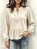 Nuevo Top de Pana Informal de Moda con Cuello en V y Volantes, Manga Larga, para Mujer, Transfronterizo Europeo y Americano, Otoño/Invierno